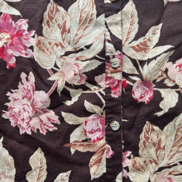 Chaps Linen Cotton Blend Brown Floral Midi Skirt 6 - Picture 3 of 7